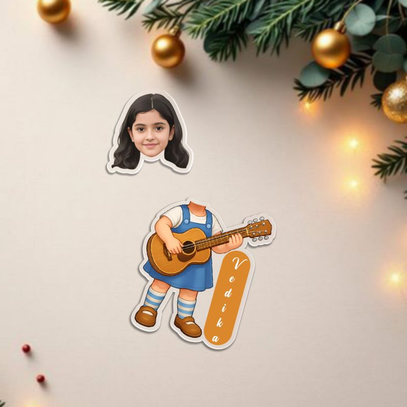 Personalized Girl Guitarist Bobblehead Caricature for Car Dashboard Custom Photo Cutout with Name Gift for Girls, Daughter, Musicians and Guitar Lovers Solar Powered Moving Head